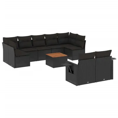 Produktbild von vidaXL 10-tlg. Garten-Sofagarnitur mit Kissen Schwarz Poly Rattan
