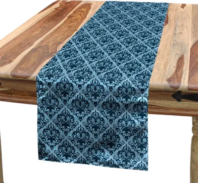 Obrázek produktu pro ABAKUHAUS Damascénský ubrus, viktoriánský vintage barokní motiv od Rokoko vířící květiny a listy, 40 x 180 cm, tmavě fialově modrá
