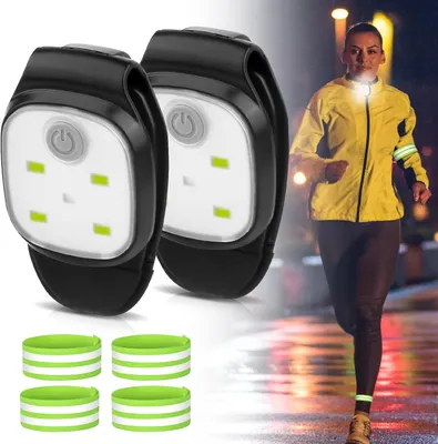 Produktbild von LED-Klemmenlampe – Set aus 2 Stück – Mit 2 LED-Armbändern – 4 Helligkeitsstufen – Wiederaufladbar über USB – Wasserdicht