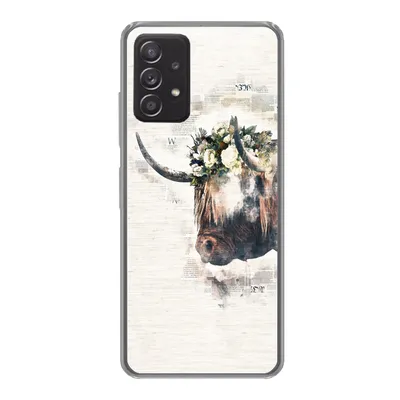 Produktbild von MuchoWow® Handyhülle Schutzhülle Hülle für Samsung galaxy a73 Schottischer Highlander - Rauch - Blumen Silikon Softcase Handy Hülle - Handyhülle