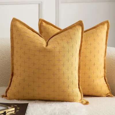 Produktbild von Kissenbezüge aus Leinen für Dekokissen Set 2 Stück 65x65 cm Gelb
