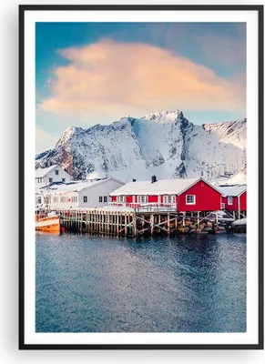 Produktbild von Gerahmtes Poster - Schwarzer Rahmen - Lofoten Dorf Angeln - 70x100 cm - Wand Bild - Wanddeko - Wandbilder - Kunstposter - Wandposter - Bilderrahmen - Bilder - Kunstdruck - P2BPA70x100-4762