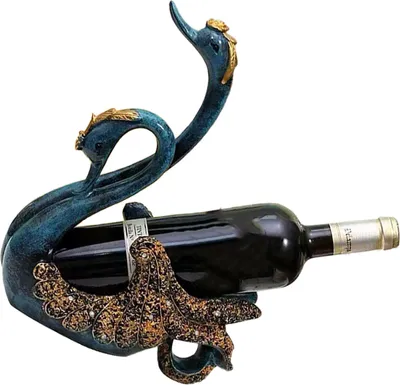 Imagen del producto de Estante para botellas de vino de lujo con forma de cisne, innovador mueble para vino de escritorio, adornos decorativos para sala de estar u oficina, color azul