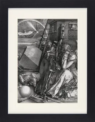 Zdjęcie produktu dla Albrecht Dürer Obraz w ramie z delikatnym passe-partout | Obrazy ścienne | W ramie obrazu - Melencolia I, Melancholia, 1514, czarno-biały (40 x 30 cm)