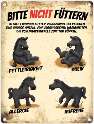 Produktbild von Metallschild mit schwarze Pferde Motiv und Spruch: Bitte nicht füttern Schild