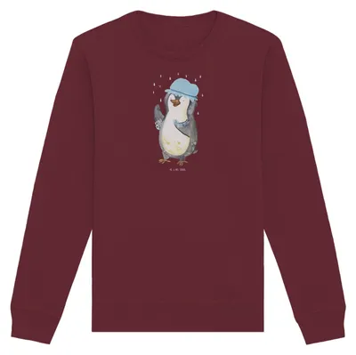 Produktbild von Mr. & Mrs. Panda Bio Baumwoll Pullover Pinguin Duschen Größe XXL - Burgundy - Geschenk, Pulli, Baden, Sweatshirt, Pinguine, Duschkonzert, Singen, Sweater, Neustart