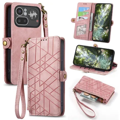 Produktbild von Handyhülle Wallet Klapphülle Für Nothing Phone 4a Pro Kunstleder Zipper Rosa
