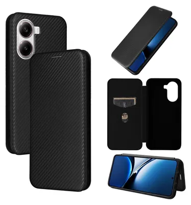 Image de Étui de protection rabattable en fibre de carbone pour Xiaomi Poco X7 Pro 5G / Redmi Turbo 4, noir