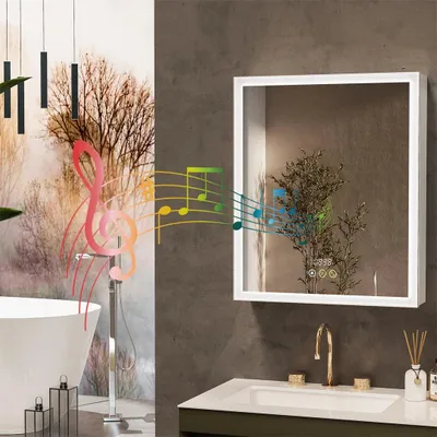 Image de Armoire miroir - Armoire de salle de bain - Armoire murale - Miroir avec éclairage LED - Haut-parleurs Bluetooth - Anti-buée