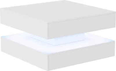 Obrázok produktu pre Konferenčný stolík – stolík do obývačky – lesklý povrch – 4 zásuvky – LED osvetlenie – geometrický dizajn – drevo – biela farba