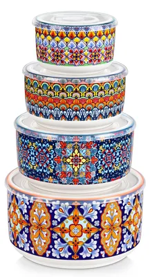 Produktbild von Set aus 4 Keramischen Suppenschalen mit Deckel - Mikrowellen- und Spülmaschinengeeignet