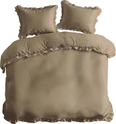 Image de Linge de lit en coton 160x200 beige monochrome avec volants Pure 23