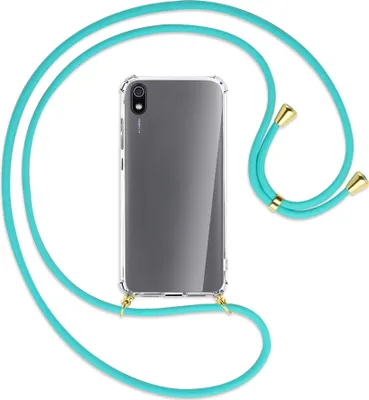 Produktbild von Handykette Backcover-Schutzhülle mit Band (Metall goldfarben) für Xiaomi Redmi 7A - türkis