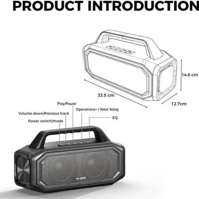 Obrázek produktu pro Přenosný Bluetooth reproduktor - 80W výkon - vodotěsný (IPX6) - stereo zvuk - zesílené basy