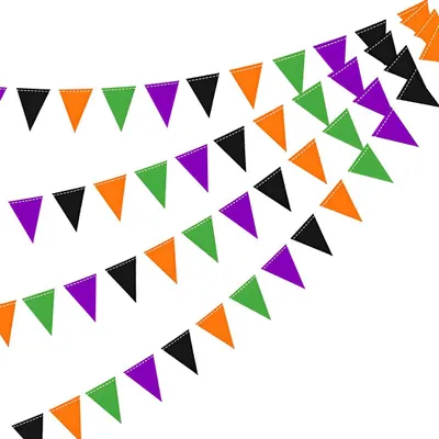 Halloween-Wimpelkette, 30 Stück, dreieckig, Papier, Orange, Schwarz, Grün, Lila