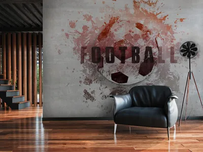 Produktbild von Vlies Fototapete Fußball 400x280 cm Tapeten Wandtapete XXL Football Ball Betonoptik Sport Graffiti rot grau i-C-10012-a-b
