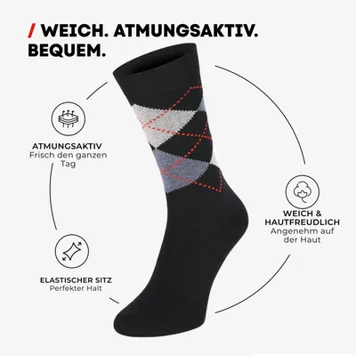 Produktbild von Basicsocken 5 Paar PREMIUM Uni KARO Business Socken mit Rautenmuster