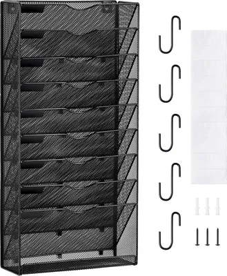 Immagine prodotto di VEVOR portagiornali da parete porta schedario da parete con 10 scomparti, cartella per riviste e documenti cartacei, porta riviste da parete organizzatore porta brochure porta schedario (nero)