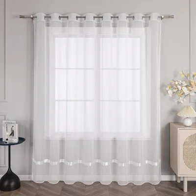 Produktbild von Joyswahl Vorhang mit Ösen Voile Gardine mit Band Schlafzimmer Wohnzimmer Transparent einfarbig uni Weiß HxB 245x450 cm 1 Stück