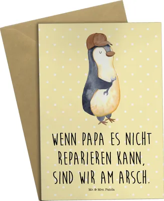 Produktbild von Mr. & Mrs. Panda babykarte Wenn Papa es nicht reparieren kann, sind wir am Arsch - Gelb Pastell - Geschenk, Vater, einladungskarten, Vatertag, weihnachtskarten, Dad