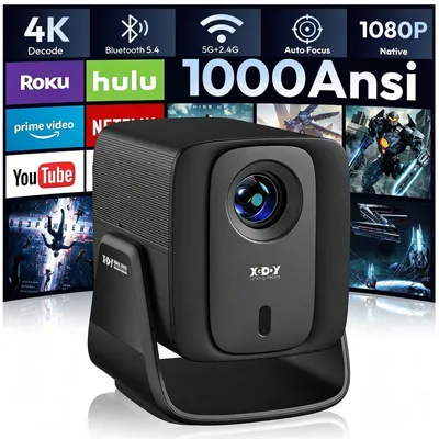 Produktbild von 4K Beamer Projektor Android 14 1000 ANSI Lumen WiFi Bluetooth Heimkino mit Autofokus Trapezkorrektur HDMI USB Tischprojektion Deckenprojektion