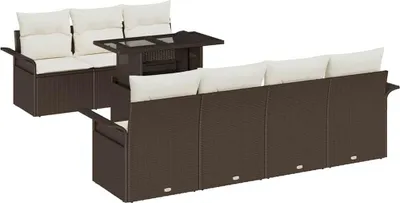 Image de Ensemble de canapés de jardin vidaXL, 8 pièces, couleur marron, en polyrotin