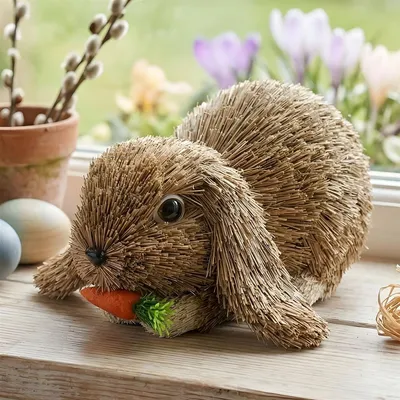Produktbild von Osterhase "Mümmelhäschen" Hasenfigur aus Stroh, 18x17x9 cm, Osterdeko, Osterfigur, Dekofigur Hase