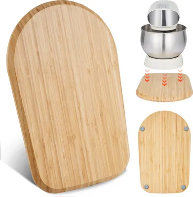 Zdjęcie produktu dla Deska VEVOR, owalna, 368x239x23 mm, podstawa kompatybilna z mikserem stojącym, bambusowa deska z nóżkami PTFE, zapobiega uszkodzeniom szafek przez parę, wysuwana taca idealna do robota kuchennego