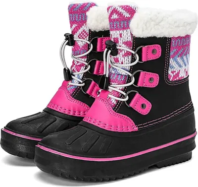 Image de ASKSA Bottes d'hiver pour filles Bottes de neige chaudes et imperméables Bottes de neige antidérapantes, Noir rose, Taille:37