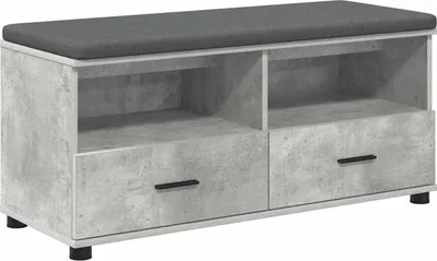 Produktbild von vidaXL Flurbank mit Kissen mit Schubladen Betongrau 100 x 38 x 46 cm