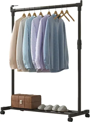 Productafbeelding van Draagbare Kledingstandaard - Kledingrek Op Wielen - Kleding Opbergen - Verstelbare Hoogte - 75-130 cm - Zwart