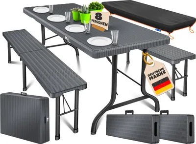 Produktbild von KESSER® Bierzeltgarnitur 3-teilig Set Tisch & 2x Bank | Buffettisch für drinnen & draußen Gartengarnitur klappbar 183x76x74cm Kunststoff Klapptisch Gartentisch inkl. Abdeckung & Tragegriffe