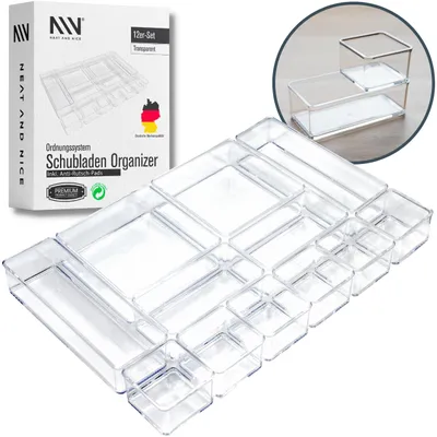 Schubladen-Organizer 12-tlg. transparent mit Antirutsch-Pads