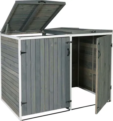 Produktbild von XL 2er-/4er-Mülltonnenverkleidung HWC-H74, Mülltonnenbox, erweiterbar 126x158x98cm Holz MVG  grau-weiß