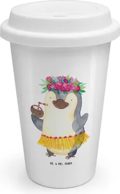 Produktbild von Mr. & Mrs. Panda To Go Becher Pinguin Kokosnuss - Weiß - Geschenk, Thermobecher, Thermokaffeebecher, Urlaub, Hawaii, Tanzen, Kaffeebecher, ToGo, Erholt, Aloha, Coffee