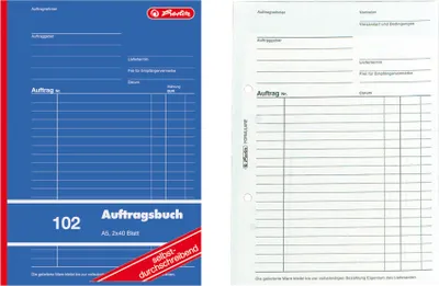 Produktbild von 5x Herlitz Auftragsbuch 102 / A5 / 2x 40 Blatt / selbstdurchschreibend