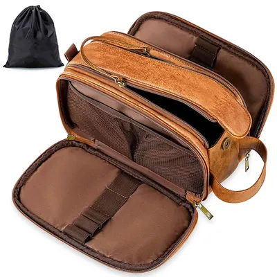 Produktbild von Kulturbeutel Herren, Geschenke für Männer, Kunstleder Wasserdicht Reise Große Öffnung Kulturbeutel, Geeignet für Reisen, Geschäftsreise, Fitness