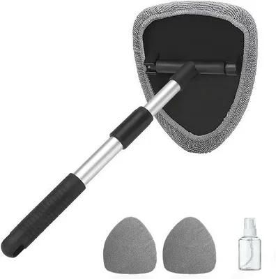 Zdjęcie produktu dla Unyqoos® Teleskopowy myjka do okien z obrotową głowicą (180°), teleskopowym uchwytem i wymiennymi, nadającymi się do prania, mikrofibrowymi nakładkami, przeznaczona do mycia okien samochodowych i domowych (aluminiowych/plastikowych)