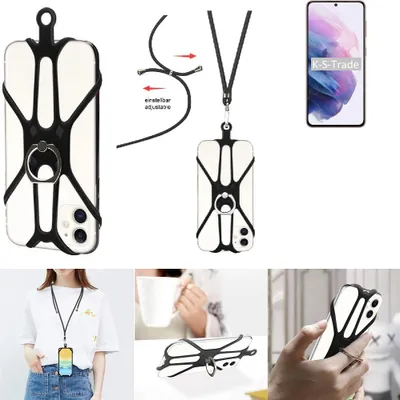 Produktbild von K-S-Trade 3in1 Handykette Handyband Handykordel Halsband Smartphone-Ring Handy-Ring kompatibel mit Samsung Galaxy S21 5G Exynos Fingerhalterung
