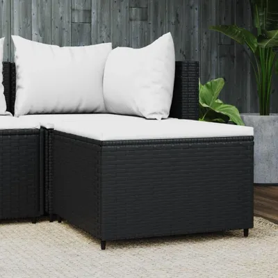Image de Tabouret de jardin en rotin avec coussin, couleur noire
