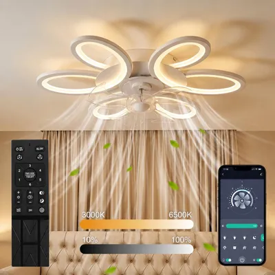 Produktbild von Modernes LED Ventilator Deckenlampe Weiß, Leiser, Sommer-/Winterbetrieb, APP & Fernbedienung, 6 Geschwindigkeiten, Dimmbar, Kinderzimmer geeignet.