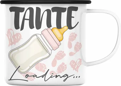 Produktbild von Trendation - Tante Loading Emaille Tasse Werdende Tante Schwangerschaft Ankündigung Schwester (Schwarz)