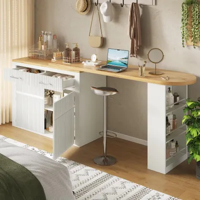 Produktbild von Ausziehbarer Bartisch weiß – Multifunktionales Sideboard mit geräumigem Stauraum und Ablageflächen