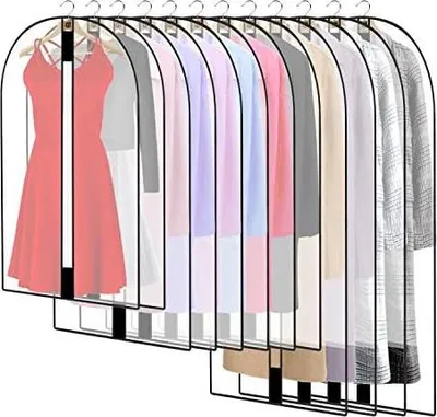 Produktbild von 12 Stück Kleidersack Kleiderhüllen Abdeckung mit Reißverschluss, Kleiderschutzhüllen Jacke Mantel Kleider Abendkleider Anzug Schutz Kleiderhulle Anzughulle Anzugsack Durchscheinend