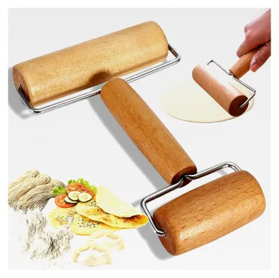 Produktbild von Teigroller aus Holz, Doppelkopf Nudelholz, Kleine Teigroller, Professionelles Holz Nudelholz mit zwei Rollen zum Ausrollen von Teig, Nudeln, Pizza, Desserts und Teigtaschen, 17,5 cm
