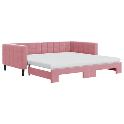 Imagen del producto de Cama nido extensible con colchón, color rosa, 100x200 cm, tapizada en terciopelo