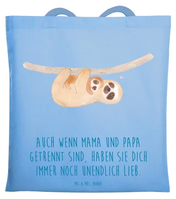 Produktbild von Mr. & Mrs. Panda Schultasche Trennung von den Eltern - Sky Blue - Geschenk, Trost, festivaltasche, Geborgenheit, Zuversicht, unendliche Liebe, Mutmacher, dokumententasche