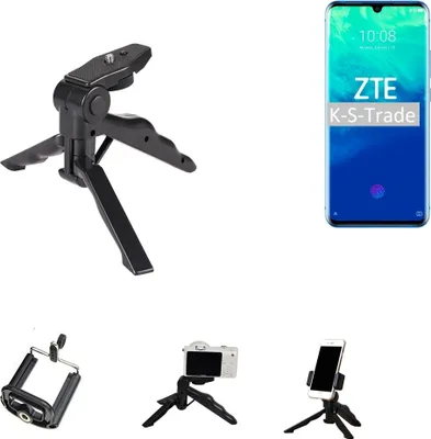 Produktbild von K-S-Trade Stativ Tisch-Ständer Dreibein Handy-Stativ Ständer kompatibel mit ZTE Axon 10 Pro Mini-Stativ Smartphone Tripod Handy-Stativ aus Plastik