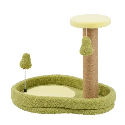 Produktbild von GOPLUS 42cm Kratzbaum, Katzenbaum mit 2 Spielzeugen, Katzenkratzbaum Klein im Avocado-Optik mit Katzenbett & Sisal-Kratzpfosten, Grün