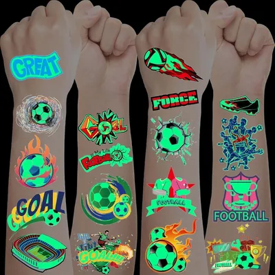 Obrázok produktu pre Futbalové svietiace tetovanie pre deti | 10 listov Tetovanie Futbalové darčeky Chlapci